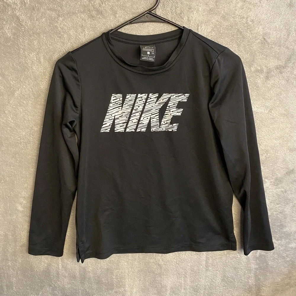 Nike Boys L Dri-FIT Long Sleeve Black Active Shirt